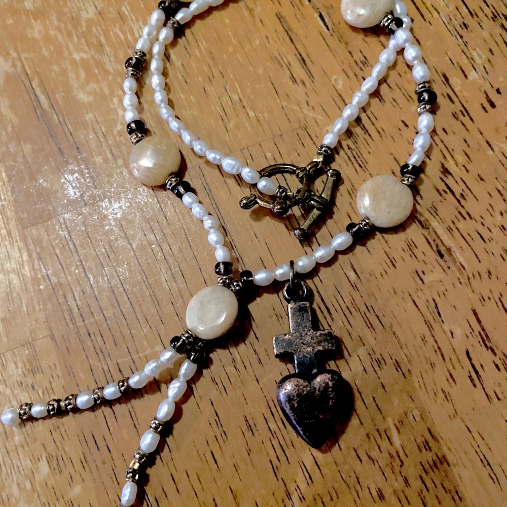 Boho Wrap Bracelet Pearl/Bronze OOAK